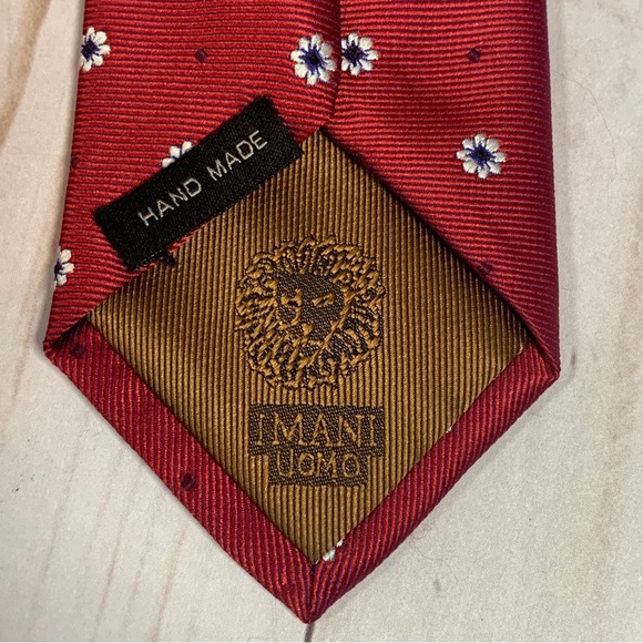 IMANI UOMO Red with Silver Floral Pattern Skinny Tie 2.5” Wide 60” Long - Picture 5 of 6